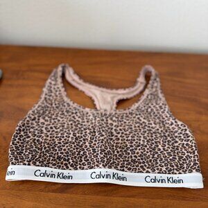Calvin Klein Racerback Unlined Sports Bra Bralette Leopard Print